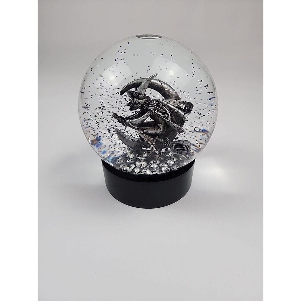 Witch Flying Crescent Moon Waterglobe Snowglobe‎ Halloween *See Video*